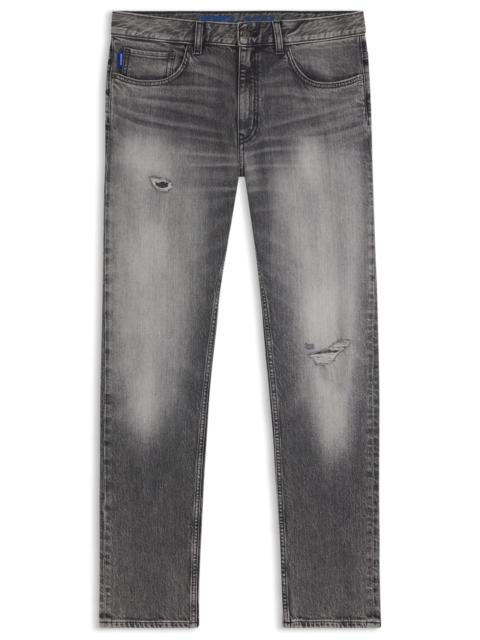 HUGO SKINNY-FIT JEANS IN DISTRESSED GREY STRETCH DENIM