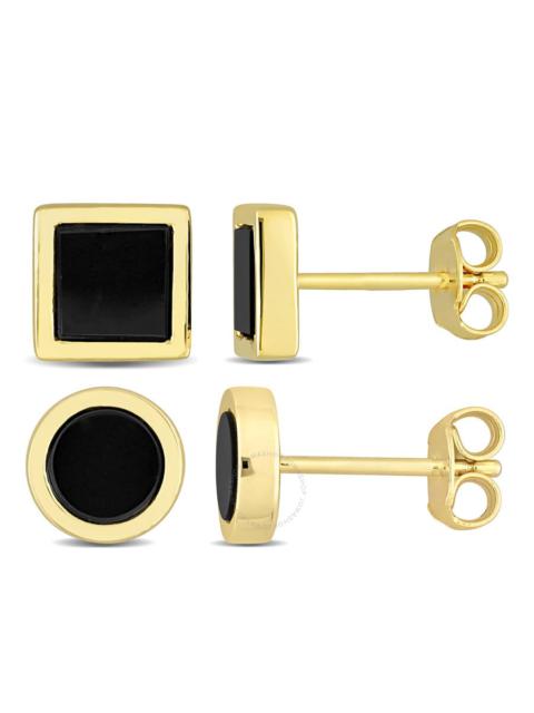 Other Designers Amour Men's 2-Piece Set 1 5/8ct TGW Black Onyx Square and Round Stud Earrings in Yellow Silver