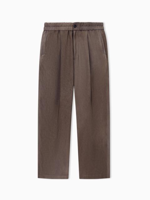 GIORGIO ARMANI SINGLE-PLEAT VISCOSE TROUSERS IN IRIDESCENT VISCOSE