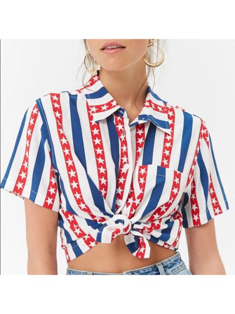 Other Designers Forever 21 - Stars & Stripes American Flag Cropped Boxy Shirt