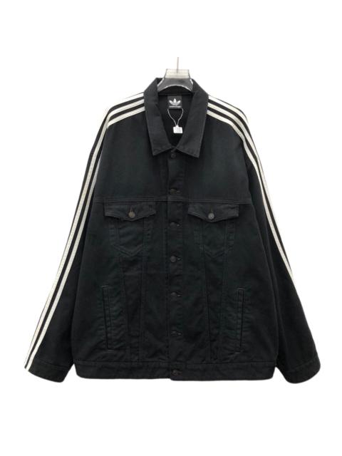 BALENCIAGA Balenciaga × Adidas Black Side Stripe Cotton Collared Single-Button Denim Jacket