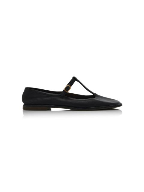 The Row T-Strap Leather Mary Jane Flats black