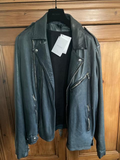 Balmain Mainline Navy-Marine Leather Jacket 56 Slimfit L XL
