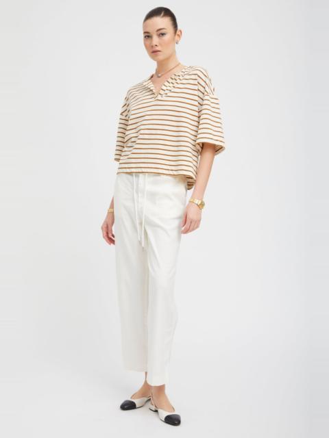 SPRWMN WHITE LINEN DRAWSTRING TROUSERS