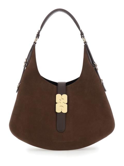 GANNI Ganni Women 'Kat' Brown Large Shoulder Bag With Butterfly Plaque On The Front And Adjustable Shoulde