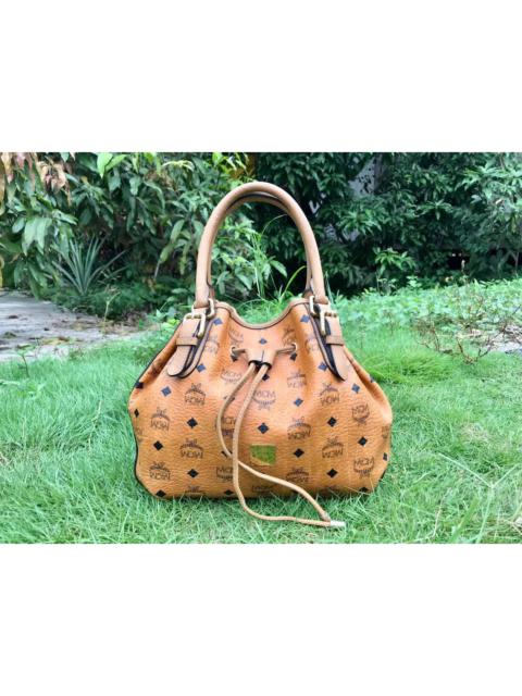 Authentic MCM Cognac Visetos Drawstring Bucket Bag