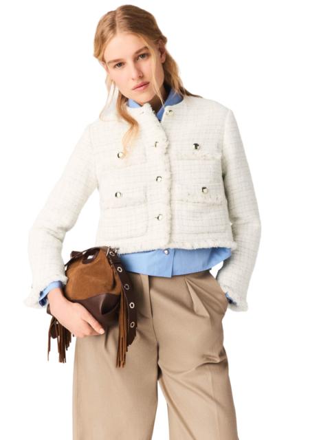 maje maje Short tweed jacket in Ecru at Nordstrom