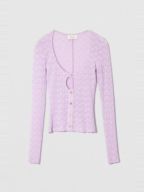 BY FAR RUBI CARDIGAN LILAC FLORAL LACE