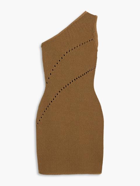 THE SEI One-shoulder pointelle-knit cotton-blend mini dress