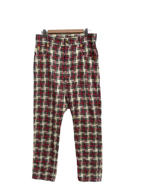 Other Designers Issey Miyake - MERCIBEAUCOUP RED TARTAN CROTCH PANT