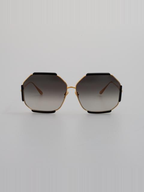 LINDA FARROW MARGOT HEXAGON SUNGLASSES IN BLACK