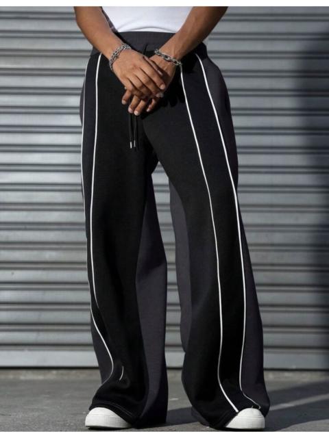 Other Designers Japanese Brand - Wide-Leg Track Pants Black White Piping Baggy Athleisure