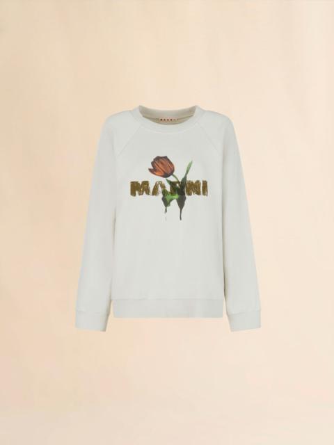 Marni OFF-WHITE COTTON SWEATSHIRT WITH TULIP PRINT