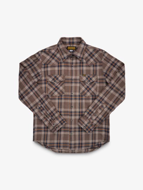 Iron Heart SLUBBY HEAVY FLANNEL CHECK WESTERN SHIRT - BROWN