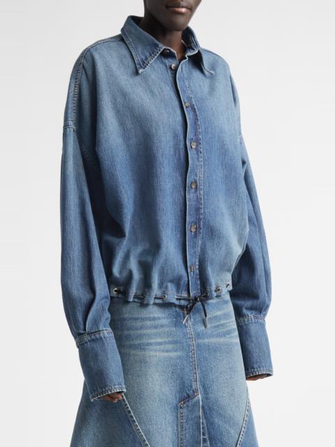 BRANDON MAXWELL Brandon Maxwell The Leland Drawstring Denim Shirt in Dakota Wash at Nordstrom