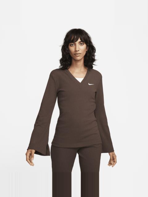 Nike Women's Nike Sportswear Ribbed Jersey Long-Sleeve V-Neck Top