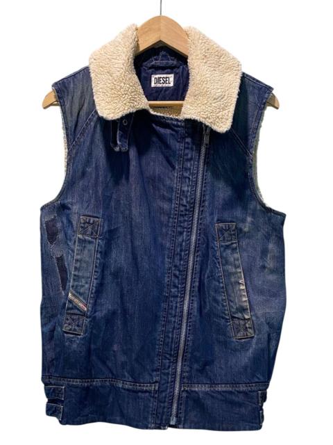 Diesel Diesel Denim Vest Jacket Sherpa Lining Sleeveless Zip Front