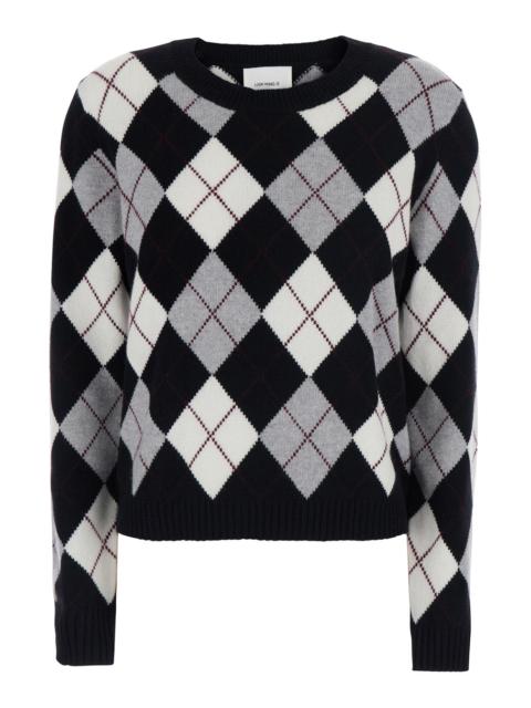 LISA YANG Lisa Yang Women Antoni Argyle Sweater With V-Neck And Long Sleeves In Black And White Cashmere Women