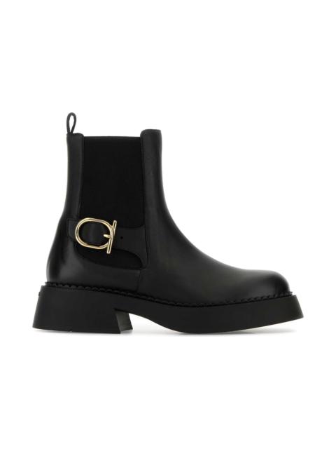 FERRAGAMO Black Leather Tia Ankle Boots