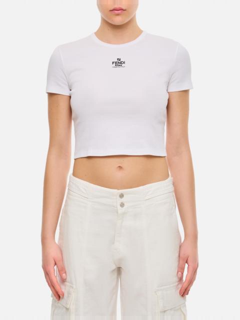 FENDI RIBBED CROPPED T-SHIRT