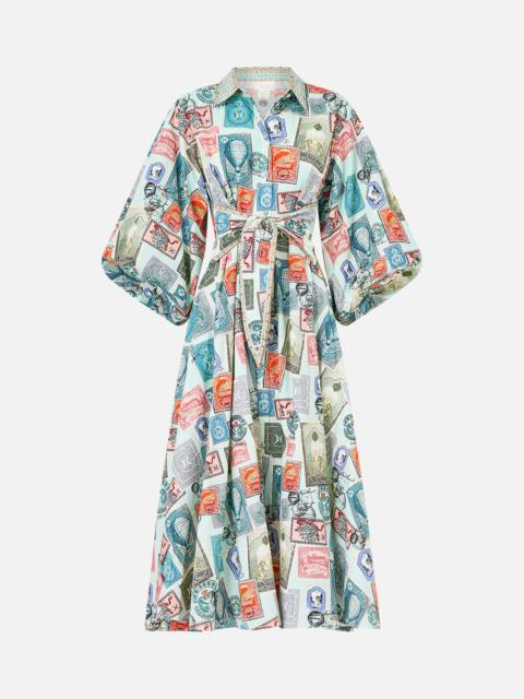 CAMILLA WAIST TIE SHIRT DRESS WITH BUBBLE SLEEVE