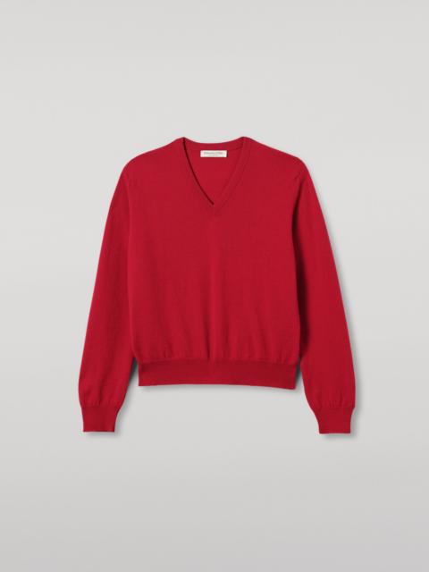 Johnstons of Elgin Lunan Red Classic Cashmere V Neck Jumper