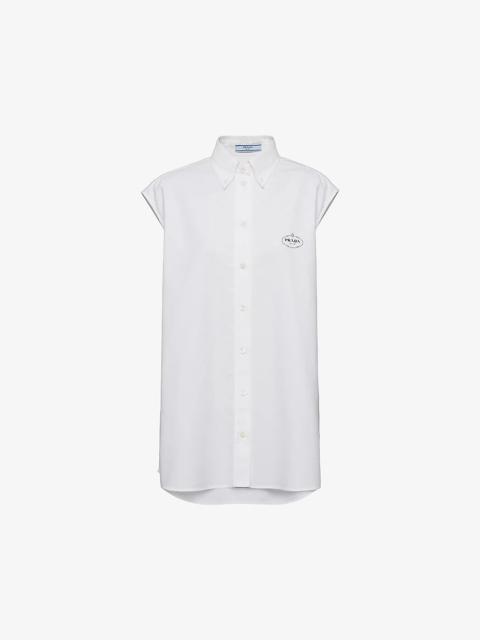Prada Logo-embroidered short-sleeve cotton Oxford shirt