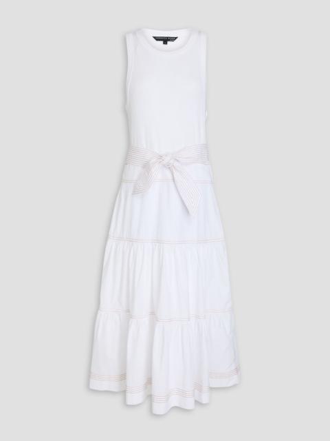 VERONICA BEARD Austyn belted ribbed Pima cotton-blend jersey and poplin midi dress