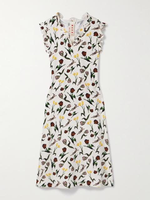 Marni Ruffled Printed Crepe Midi Dress