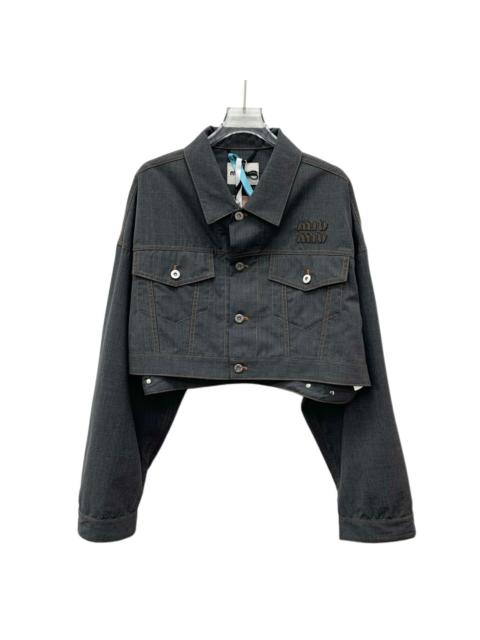 Miu Miu Miu Miu 2022 Logo Embroidered Wool Single-Breasted Long Sleeve Denim Jacket Black