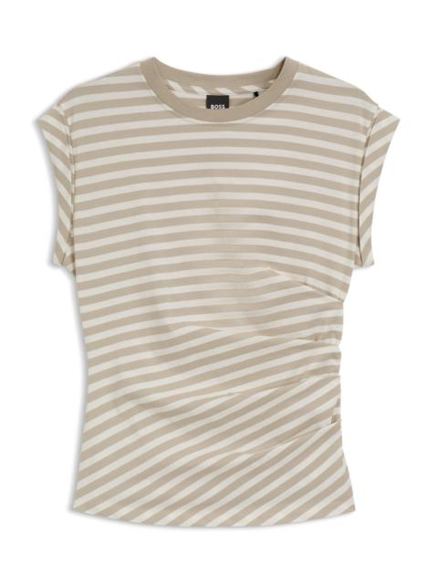BOSS STRIPED TOP IN COTTON JERSEY WITH GATHERED WAIST