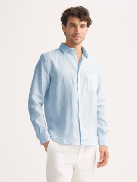 Derek Rose Men's Long Sleeve Shirt Malibu Woven Linen Light Blue and White Stripe