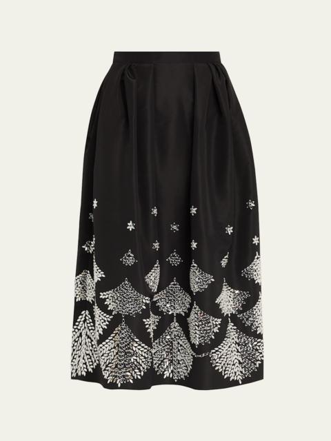 Oscar de la Renta Fern Embroidered Midi Party Skirt