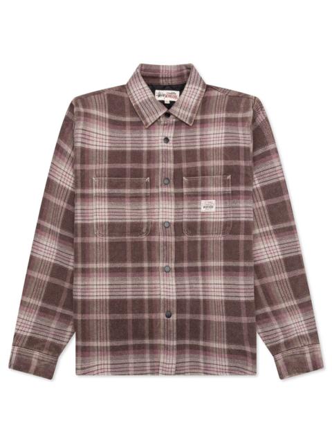 HEAVY WASHED PLAID SHIRT - BROWN