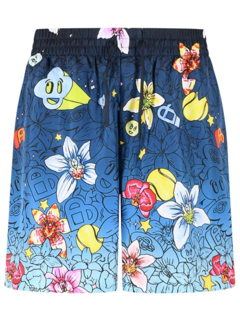 CASABLANCA Casablanca Collage D'icones' Blue Silk Shorts Men