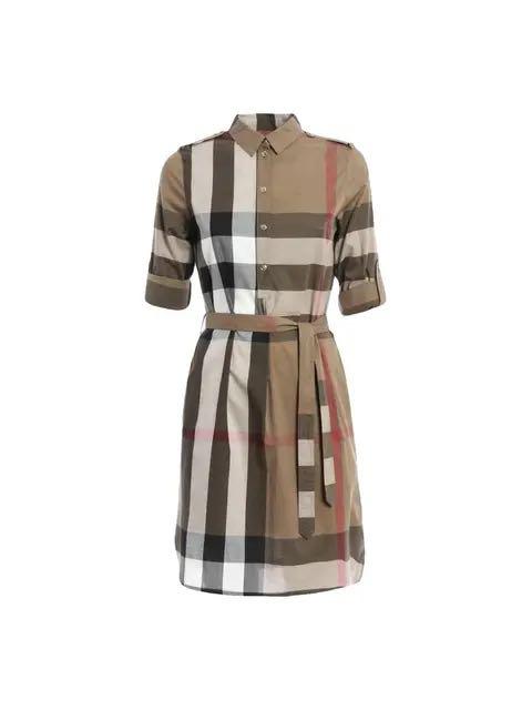 Burberry New Burberry dress Classic Checked Midi Dress Taupe brown  women’s US 8