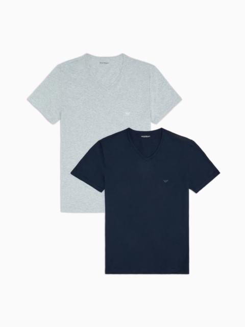 EMPORIO ARMANI Two-pack of regular-fit, pure cotton, V-neck underwear T-shirts