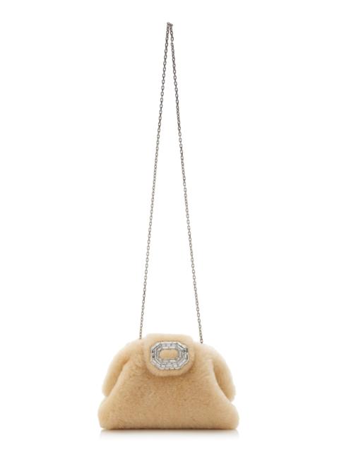Amina Muaddi Camelia Shearling Clutch neutral