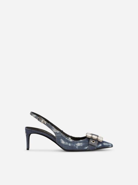 Dolce & Gabbana Patchwork denim slingbacks with rhinestone buckle