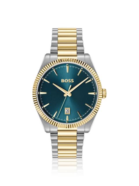 BOSS CHESWICK TWO-TONE WATCH WITH FLUTED BEZEL