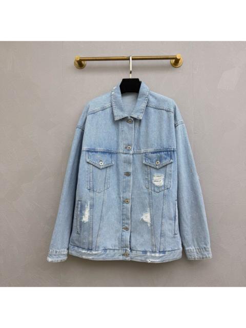 Miu Miu Miu Miu Rhinestone Dyed Distressed Denim Jacket