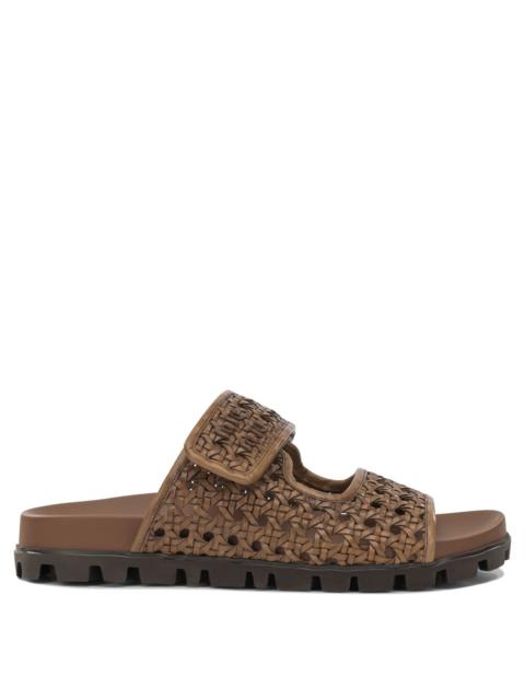Miu Miu Miu Miu Woven Leather Low Sandals Brown Women