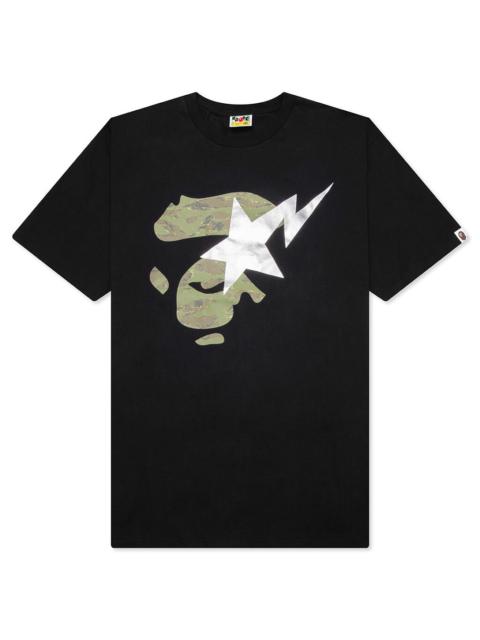 A BATHING APE® WOMEN'S APE ON BAPESTA TEE - BLACK/BEIGE