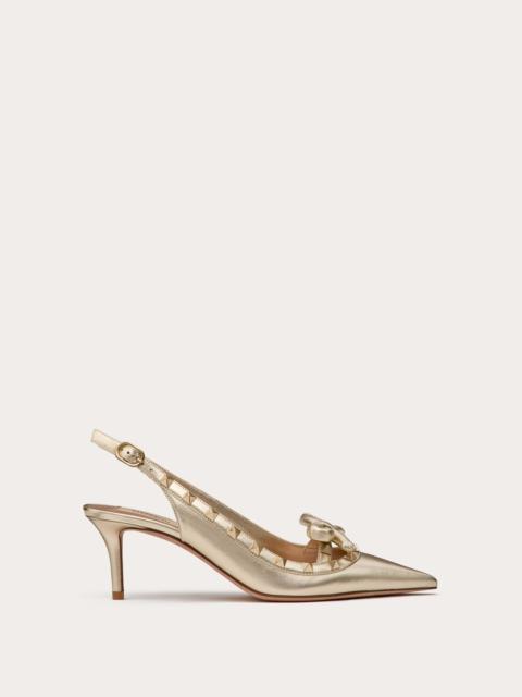 Valentino ROCKSTUD BOW SLINGBACK PUMPS IN LAMINATED NAPPA LEATHER AND 60MM TONE STUDS
