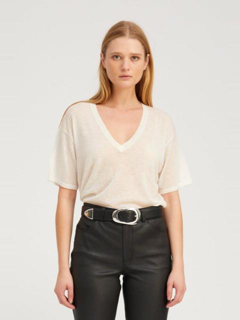 SPRWMN IVORY TISSUE CASHMERE V-NECK TEE