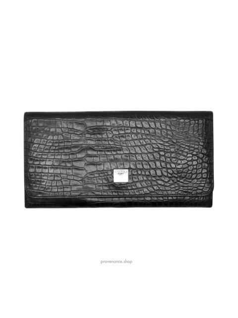 CELINE Celine Long Wallet - Black Croc Leather