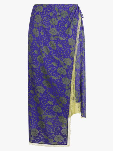 Dries Van Noten SANNE FLORAL PRINT MIDI SLIT SKIRT | PURPLE/GREEN