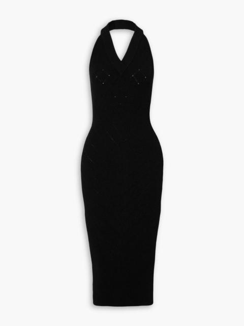 Balmain Jacquard-knit halterneck midi dress