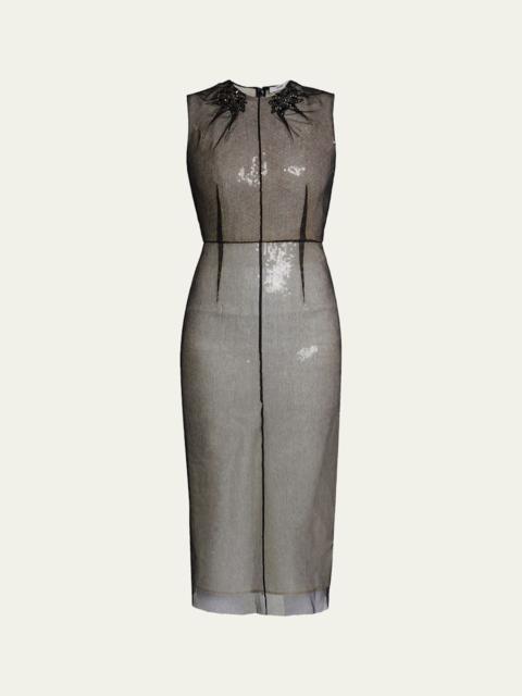 Erdem Embellished Organza Sleeveless Sequin Midi Dress