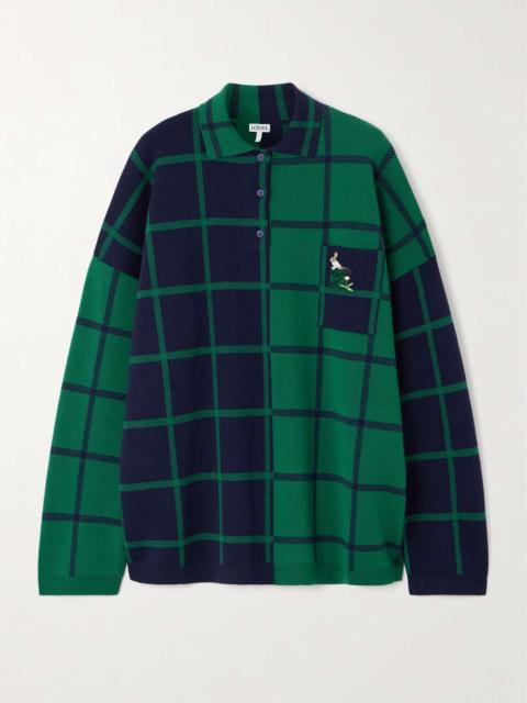 + Suna Fujita embroidered checked knitted polo shirt Green